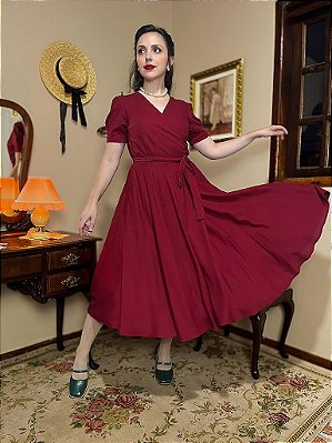 Vestido de Linho Riviera (Merlot) - PRONTA ENTREGA