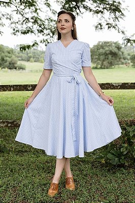 PRONTA ENTREGA - Vestido de Algodão Riviera (Vichy Azul Sereno)