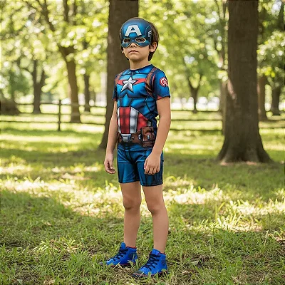 Fantasia Capitão America Curta Pop Máscara Original Capitão