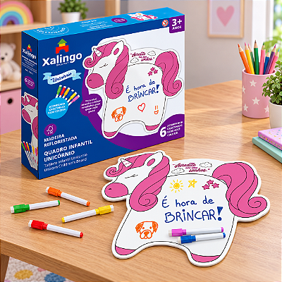 Quadro Branco Infantil Lousa De Unicórnio Pintar Canetinhas