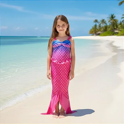 Fantasia Sereia Infantil Feminina Com Cauda Rosa