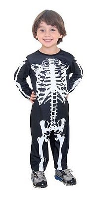 Fantasia Esqueleto Bebê Infantil Caveira Osso Longa Halloween