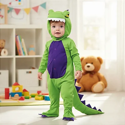 Fantasia Bebê Dinossauro Macacão Com Capuz Infantil Animais