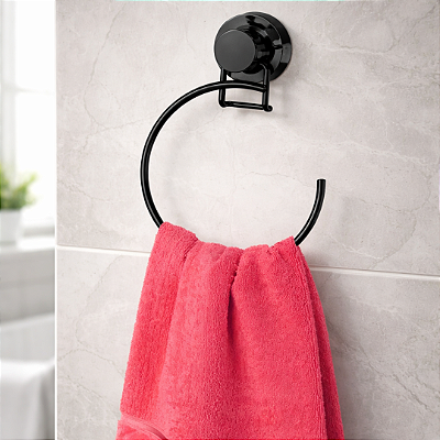 Toalheiro Argola Porta Toalha Rosto Com Fixação Ventosa Ônix
