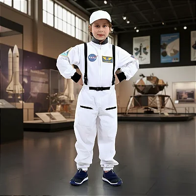 Fantasia Astronauta Nasa Infantil Macacão E Boné Luxo Espaço