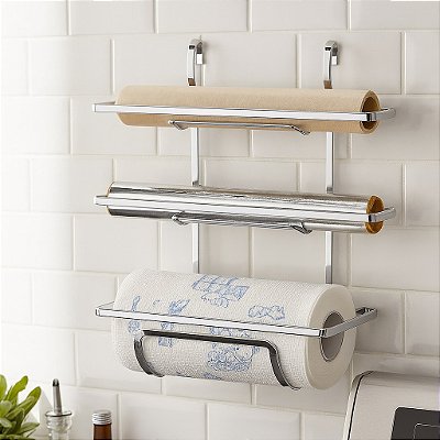 Suporte Porta Rolo Papel Toalha Aluminio Filme PVC Pendurar