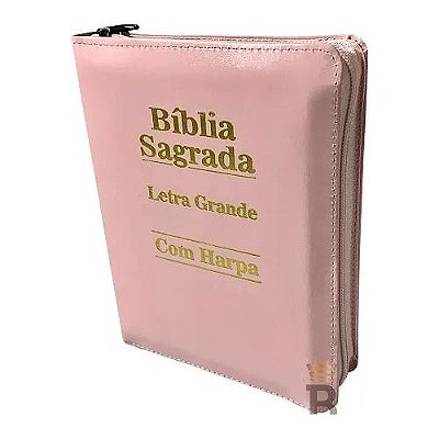 Bíblia Sagrada Letra Grande Com Harpa Com Zíper Cor Rosa