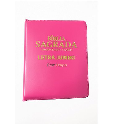 Bíblia Sagrada Letra Jumbo Fecha C/ Ziper Pink Culto Igreja