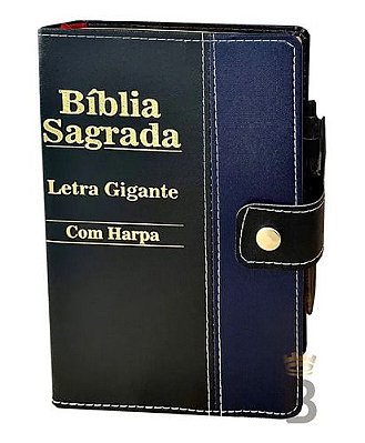 Bíblia Sagrada Letra Gigante Harpa Porta Caneta Azul e Preto