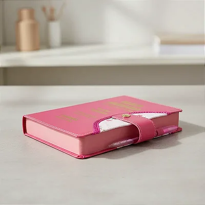 Bíblia Sagrada Letra Gigante Harpa Porta Caneta Pink 14x22