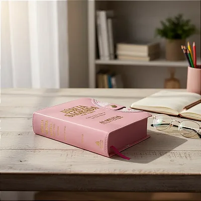 Bíblia Letra Grande Sagrada Com Caneta Tecido Harpa Floral