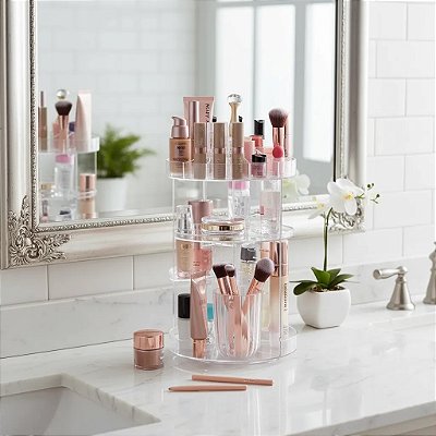 Organizador De Maquiagem Redondo Giratório Multiuso Rotativo