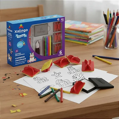 Carimbo Almofada Desenho Unicornio Com Giz De Cera Colorir