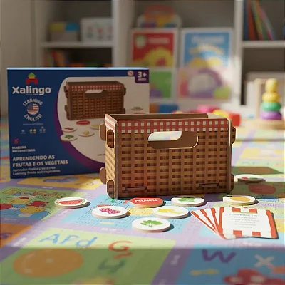 Jogo Aprendendo Inglês Frutas E Vegetais 54 Peças Madeira