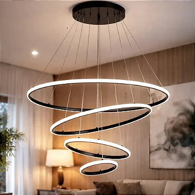 Lustre Pendente Moderno Anéis Led 4 Arco Luminária