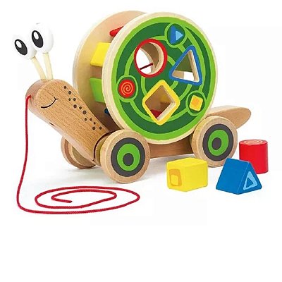 Brinquedo Caracol Hape Com Rodas De Madeira Corda De Puxar