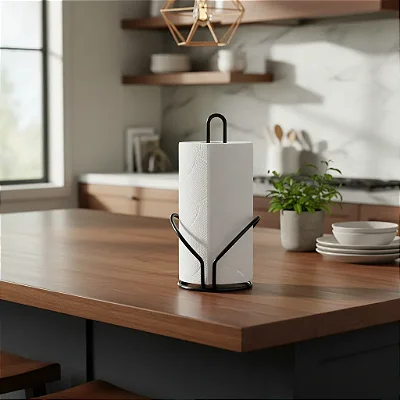 Suporte Porta Rolo Papel Toalha Mesa Cozinha Vertical Preto Fosco