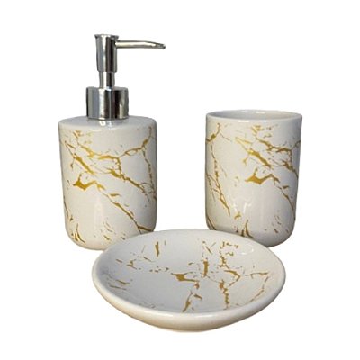 Kit 3 Peças Para Banheiro Lavabo De Cerâmica E Plástico