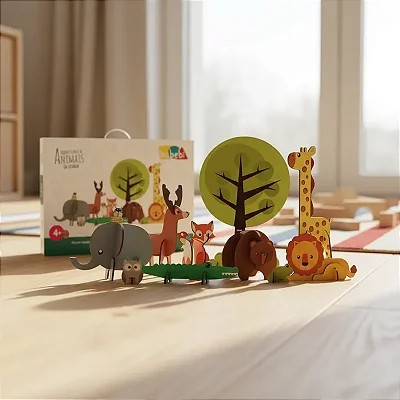 Quebra Cabeça 3d Animais Savana Zoologico Criativo Educativo