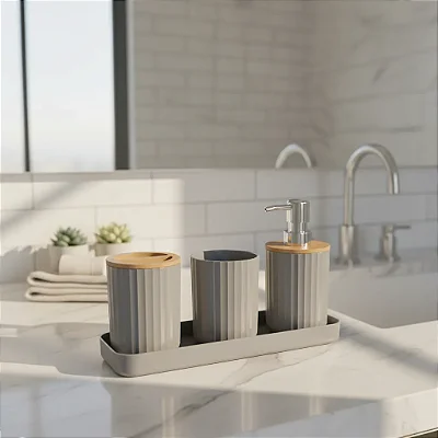 Kit Banheiro Porta Escova Dispenser Sabonete Cotonet Organiz