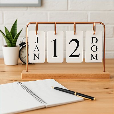 Calendário Permanente De Mesa Madeira decoração Home Ofice