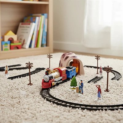 Super Locomotiva C/ Tunel Farol Luz Trem Elétrico Pista<BR>