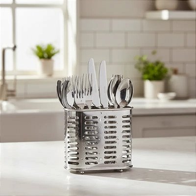 Escorredor De Talheres De Aço Inox Com 2 Divisorias Cozinha