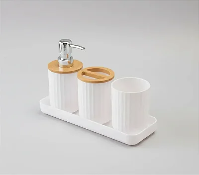 Kit Banheiro Porta Escova Cotonet Dispenser Sabonete Organiz