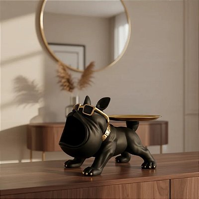 Escultura Cachorro Bulldog Porta Treco Com Bandeja Decoração