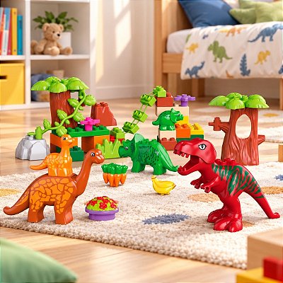 Bloco De Montar Mundo Dos Dinossauros Brinquedo Infantil