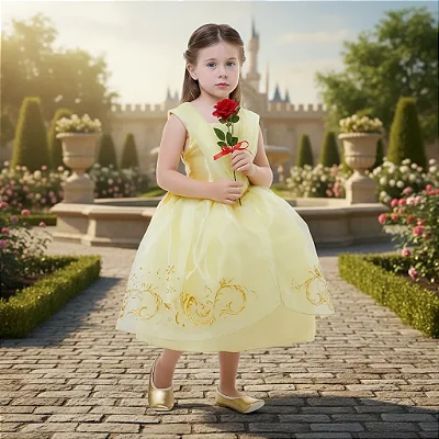 Fantasia Princesa Bela Fera Clássica Vestido Amarelo Infantil