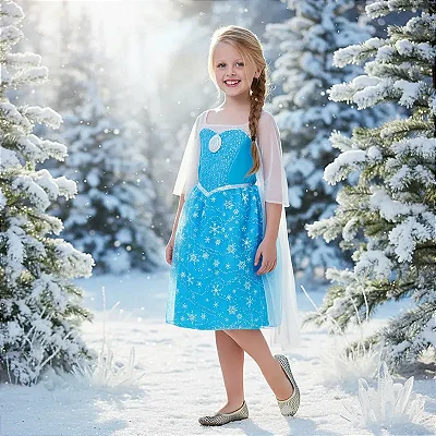 Fantasia Vestido Elsa Frozen Som e Luz com Capa