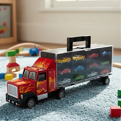 Carreta com 12 Carrinhos Infantil Caminhão Cegonha Criança