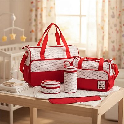 Kit Bolsa Maternidade Importada Bebe 5 Peças Vermelha