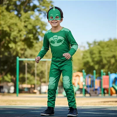 Fantasia Pj Masks Menino Lagartixo Gekko Longa Luxo Pjmasks