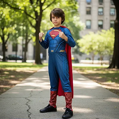 Fantasia Superman Infantil Super Homem Luxo Com Músculo Capa