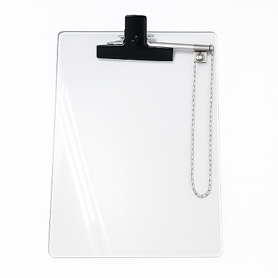 Prancheta Ofício Com Caneta Suporte Acrílico Prendedor Metal