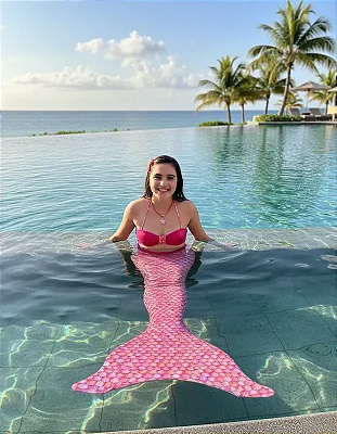 Cauda de Sereia Completa para Nadar + Nadadeira Concha Rosa