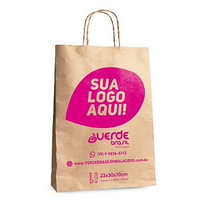 Sacola Papel Kraft Pardo 80 g/m² - Personalizada   | 1 cor / 1 lado | - 24 X 30 X 9