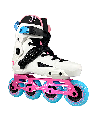 Patins Traxart Revolt Turbo Branco E Rosa - 80mm Abec-9