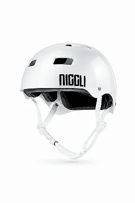 Capacete Niggli Pro Branco Pérola Brilho com Fita Branca