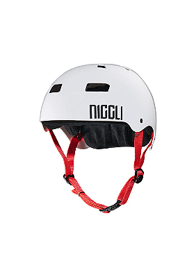 Capacete Niggli Pads Iron Pro - Branco Brilho Fita Vermelha