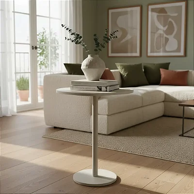 Mesa Lateral Monopé Design Orgânico 41cm - Off White