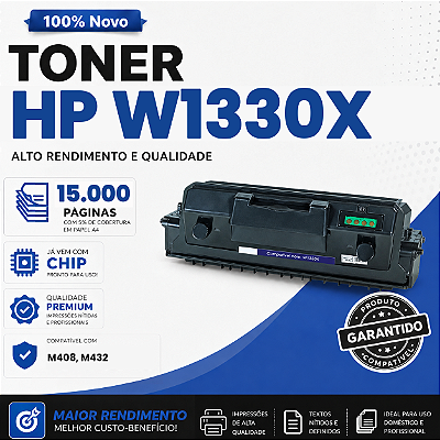 Toner Compatível com HP W1330X M408 M432 Com Chip 15000pág