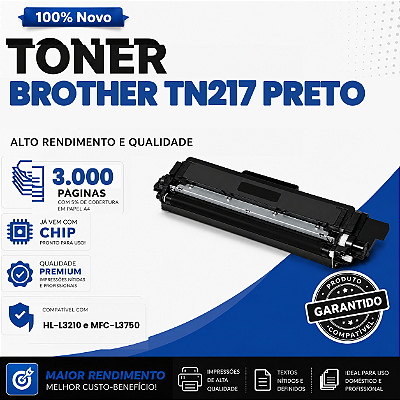 Toner Preto compatível com Brother TN217 MFC-L3750CDW HL-L3210CW DCP-L3551CDW 3k
