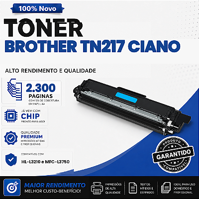 Toner Ciano compatível com Brother TN217 MFC-L3750CDW HL-L3210CW DCP-L3551CDW 2.3k
