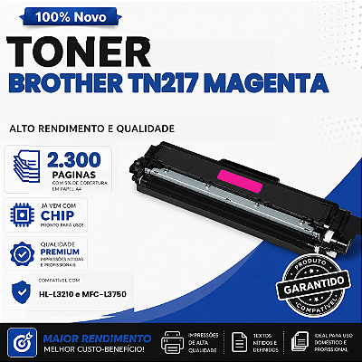 Toner Magenta compatível com Brother TN217 MFC-L3750CDW HL-L3210CW DCP-L3551CDW 2.3k