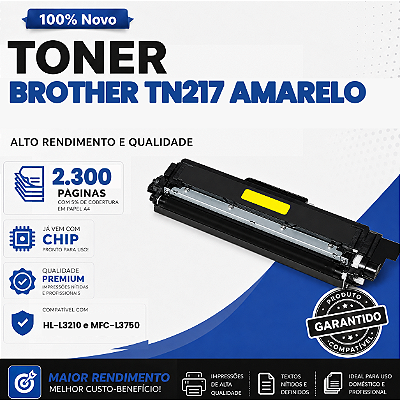 Toner Amarelo compatível com Brother TN217 MFC-L3750CDW HL-L3210CW DCP-L3551CDW 2.3k