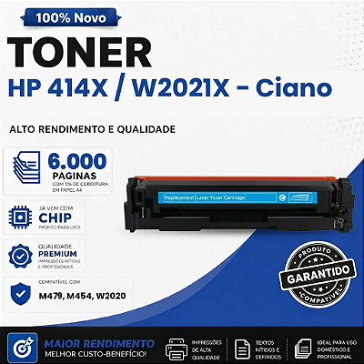 Toner Compativel com HP CF414X 414X M479/M454/W2021 Ciano 6K COM CHIP