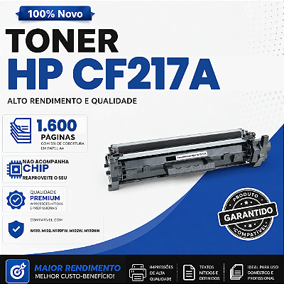 Toner compatível com HP CF217A 17A M130 M102 M130FW M102W M130NW 1.6k SEM CHIP